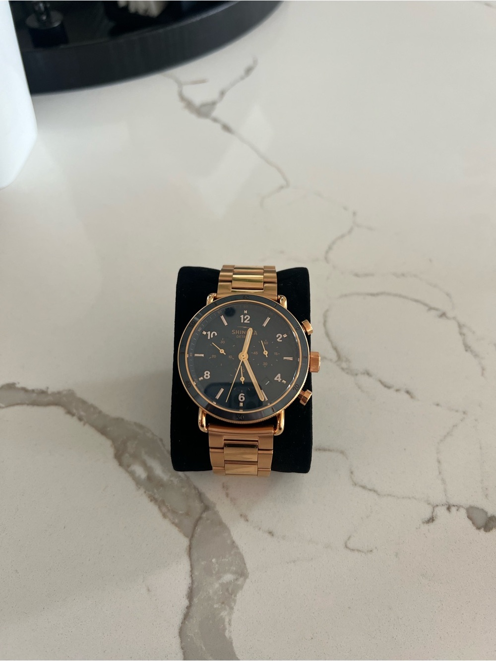 Shinola Rose Gold Chronograph Watch with Black Dial